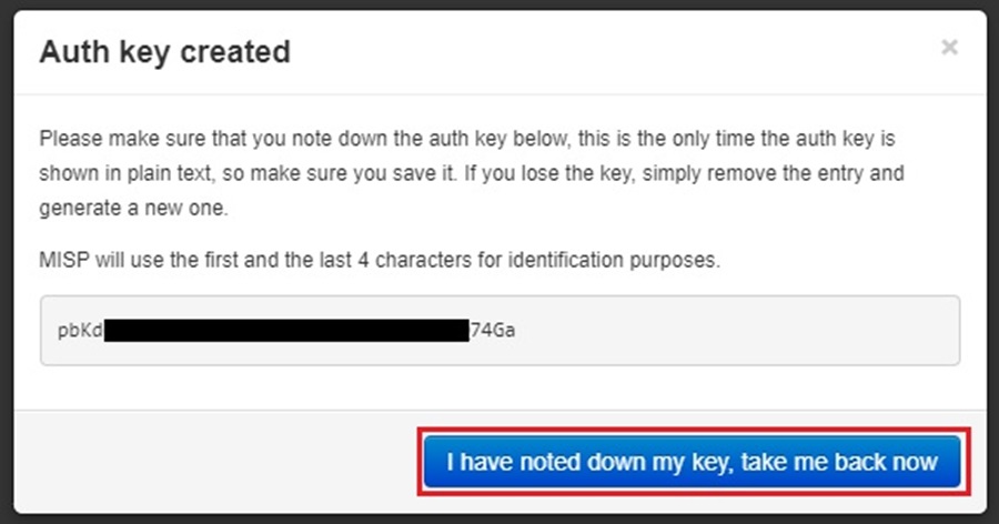 Auth Key Created Confirmation