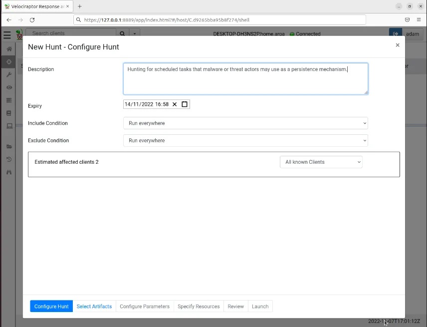 Configuring the Velociraptor Hunt Metadata