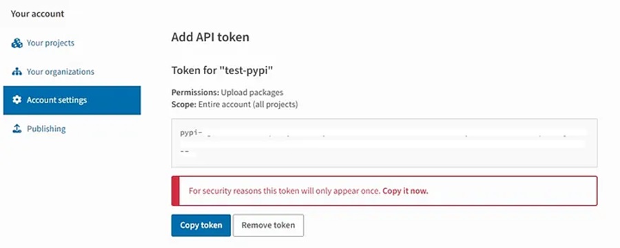 Copying PyPi API Token