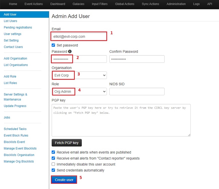 Creating a User in MISP