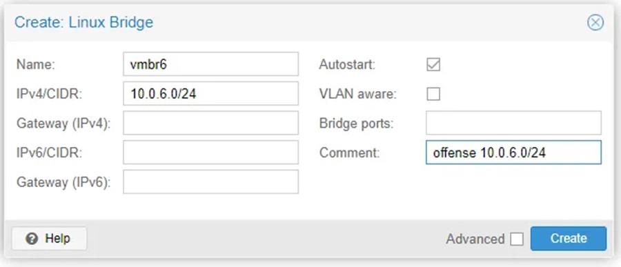 Creating a Linux Bridge in Proxmox Popup Menu