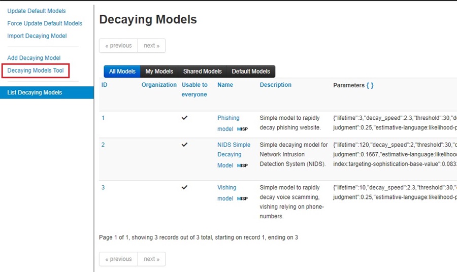 Decaying Models Tool Button