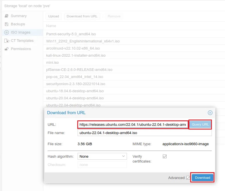 Downloading Ubuntu Desktop to Proxmox