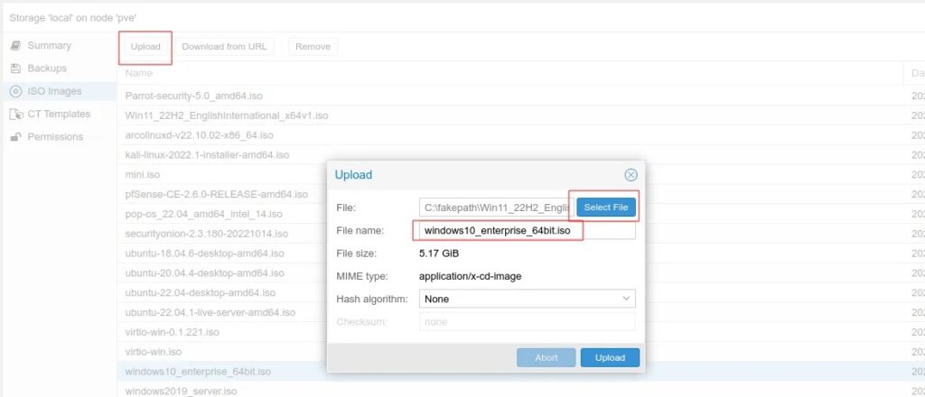 Downloading Windows Desktop to Proxmox Server