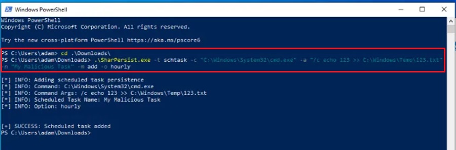 Executing SharPersist Scheduled Task Creation Command