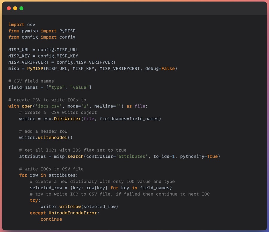 Exporting IOCs to CSV File Script