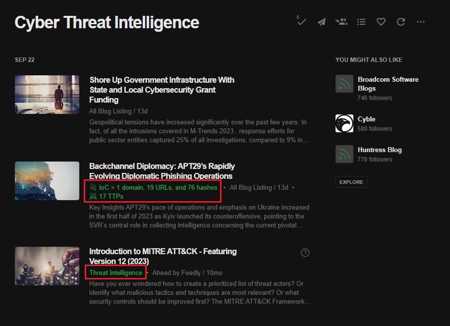 Feedly Cyber Threat Intelligence Paid Feature