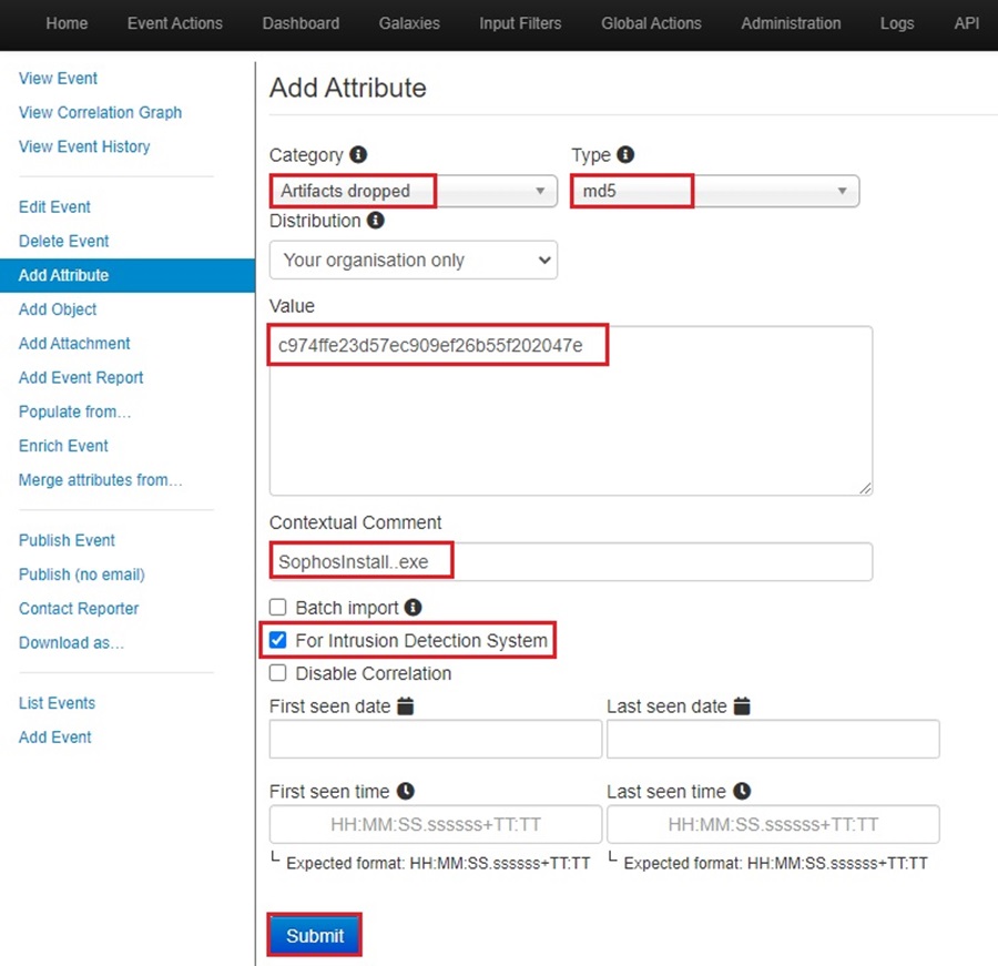 Filling out the Add Attribute Form