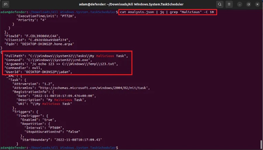 Finding Malicious Command in Analysis JSON File With Grep