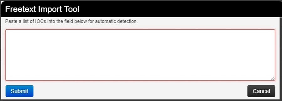 Blank IOCs Form on Freetext Import Tool