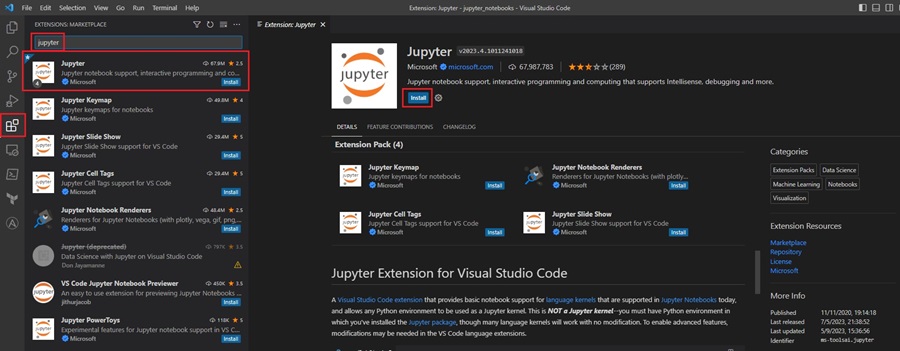 Installing Jupyter Visual Studio Code Extension