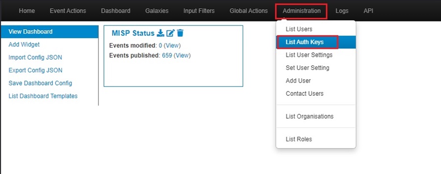 MISP List Auth Keys Button