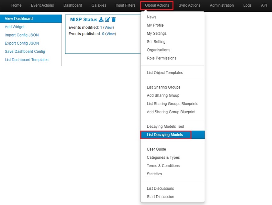 MISP List Decaying Models Button