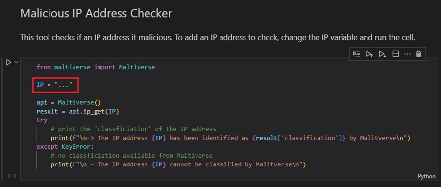 Malicious IP Address Checker in Jupyter Notebook