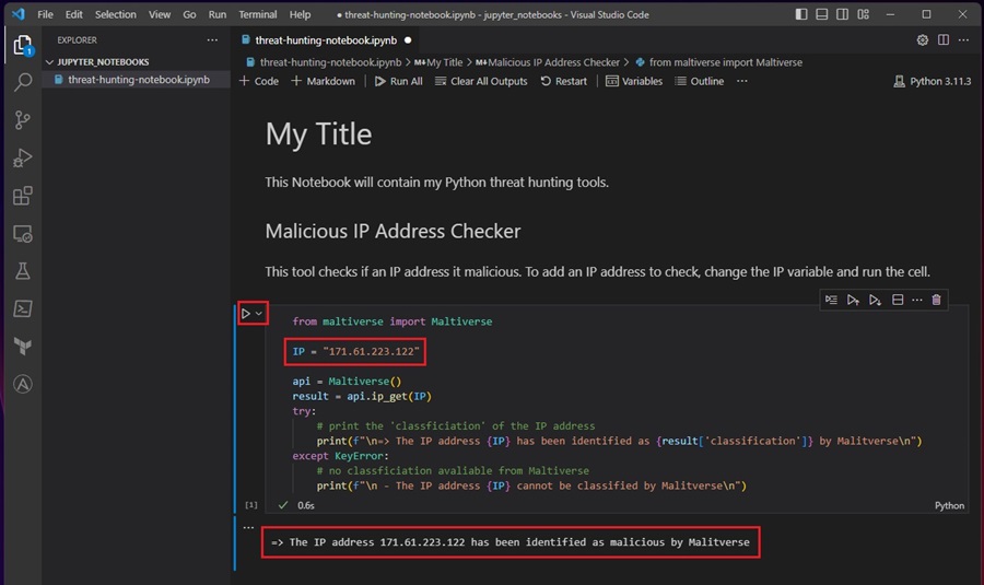 Executing Malicious IP Address Checker in Jupyter Notebook