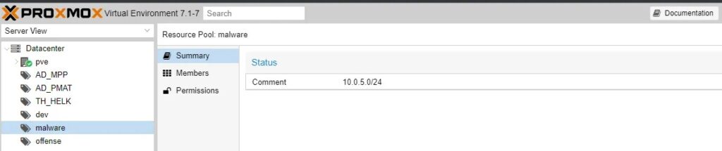 Malware Resource Pool in Proxmox