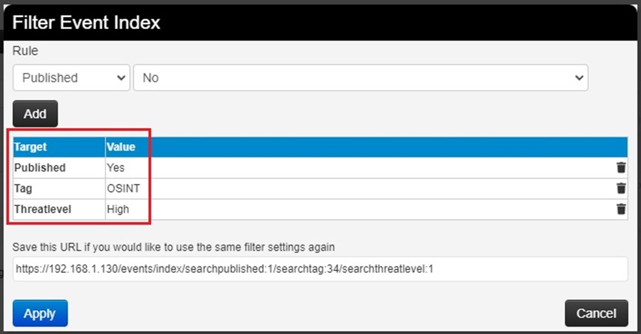 MISP Powerful Event Index Filter