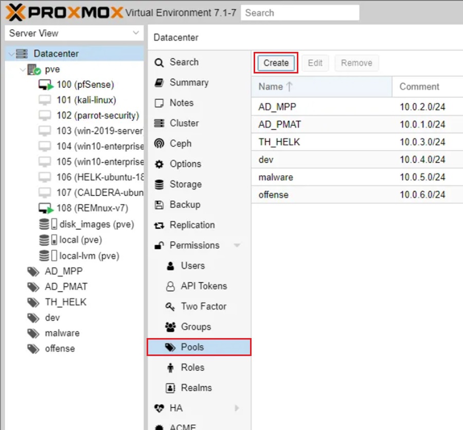 Creating Proxmox Pools