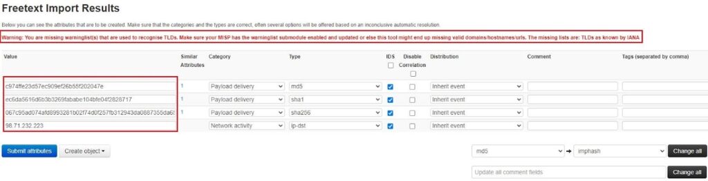 Reviewing IOCs Before Adding Them to MISP Event