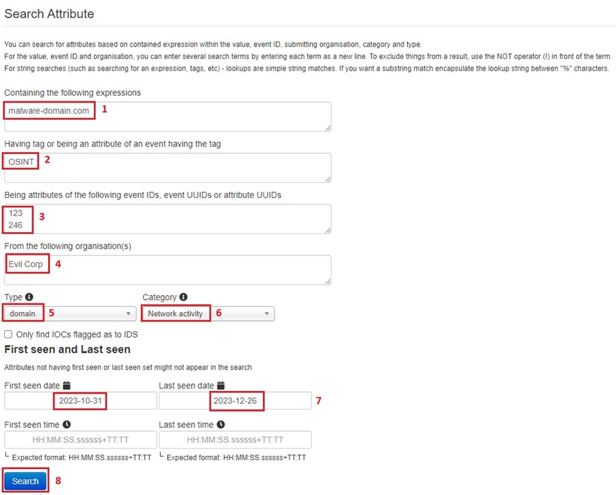 Search Attributes Web Form