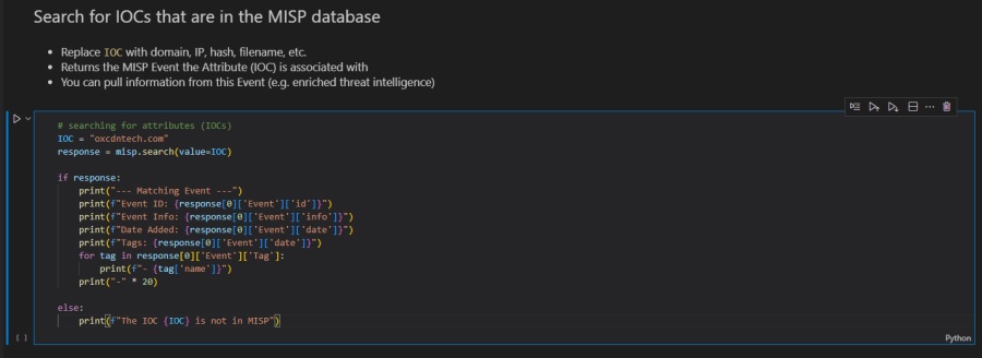 Searching for IOC in MISP Database