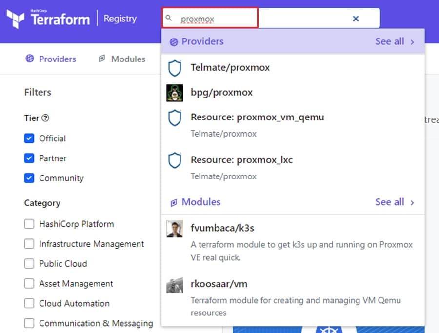 Searching for Proxmox Terraform Provider