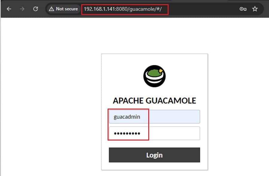 Apache Guacamole Login Screen