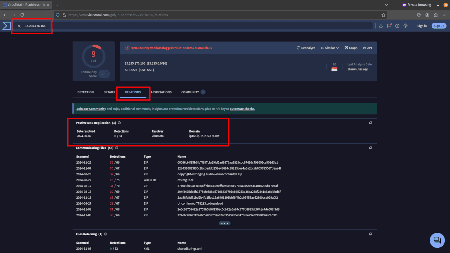 searching for ip in virustotal