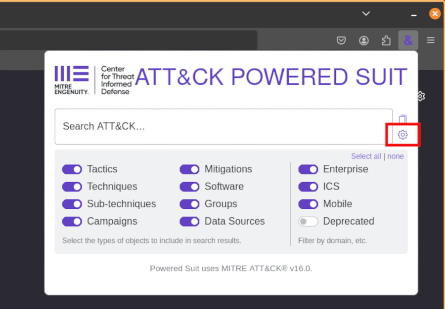 ATT&CK Powered Suit Settings Button