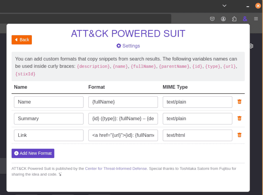 ATT&CK Powered Suit Settings Page