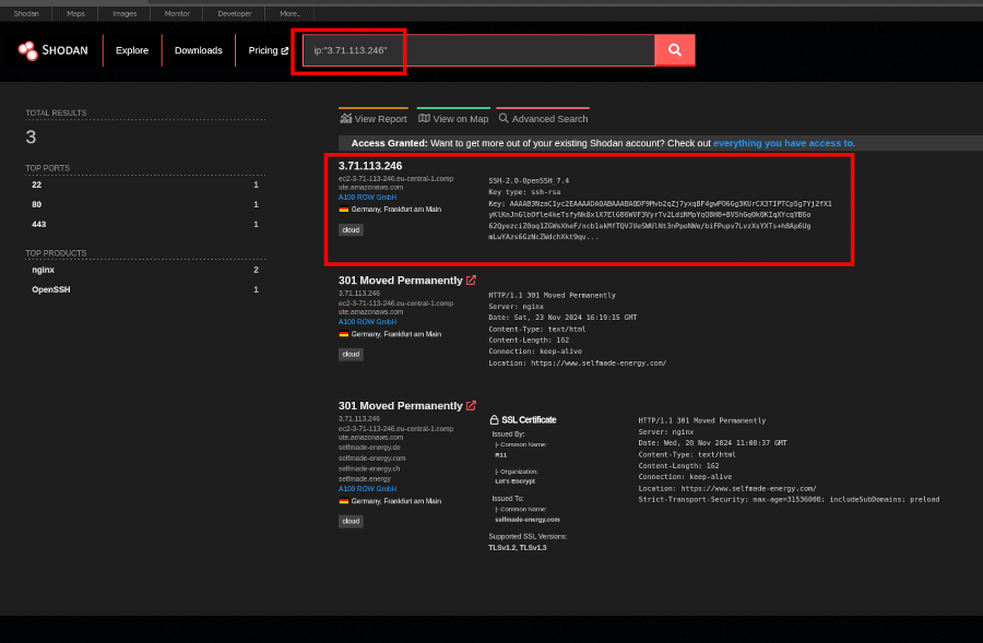 Searching for an IP Address in Shodan