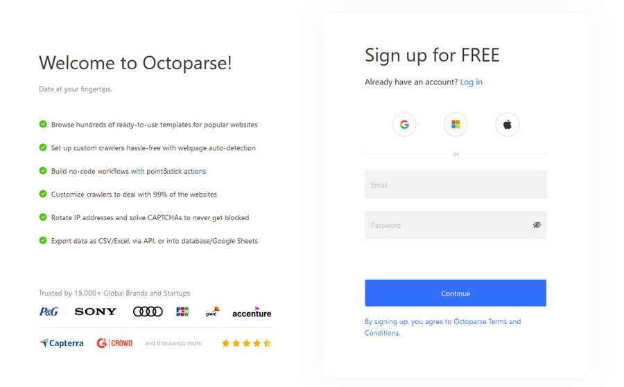 Octoparse Signup Page