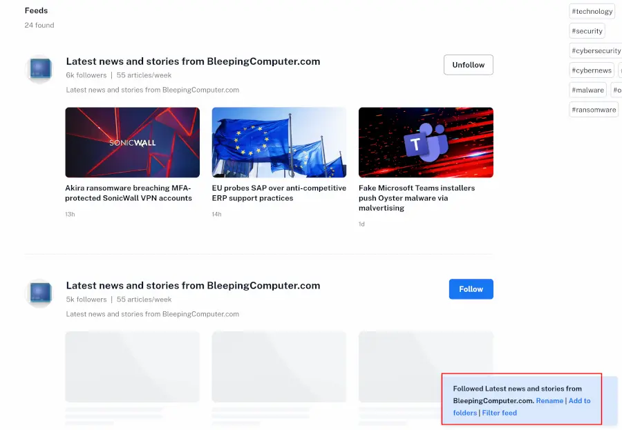 Add Feed to CTI Aggregator Daily Checks Folder in Inoreader 1