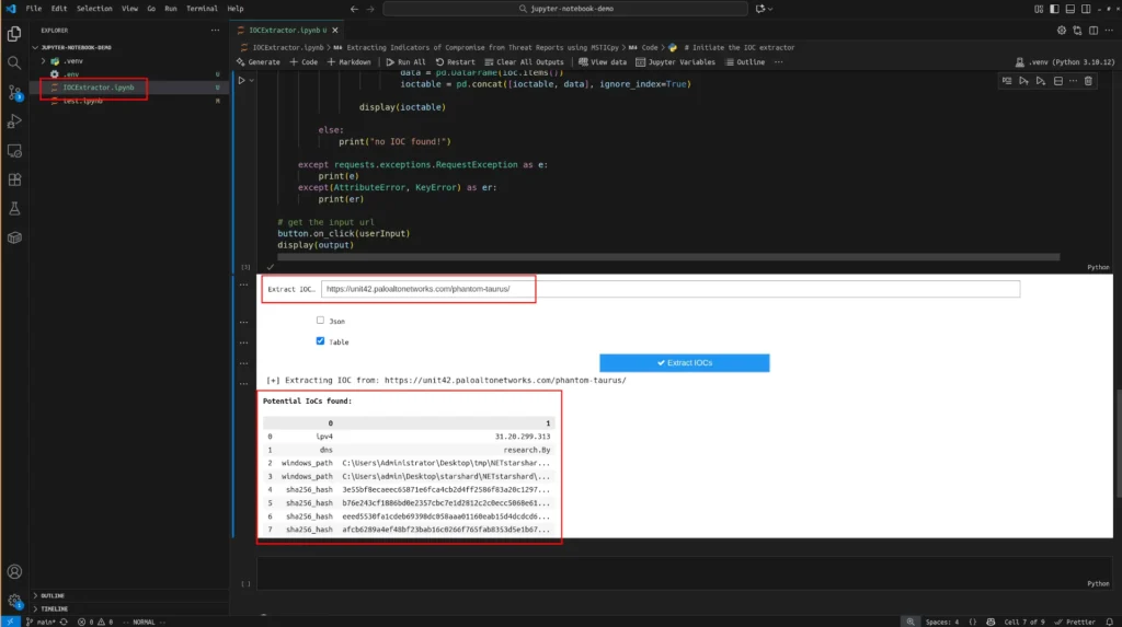 IOC Extractor Jupyter Notebook